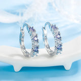 Silver Purple Green Crystal Zircon Hoop Earrings For Women Girl