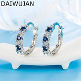 Silver Purple Green Crystal Zircon Hoop Earrings For Women Girl