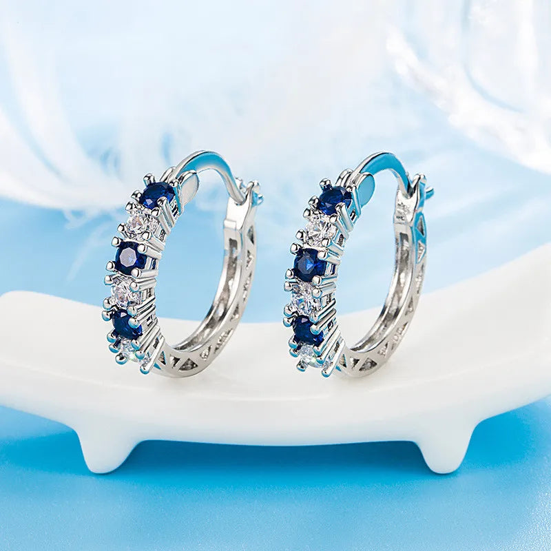 Silver Purple Green Crystal Zircon Hoop Earrings For Women Girl