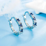 Silver Purple Green Crystal Zircon Hoop Earrings For Women Girl