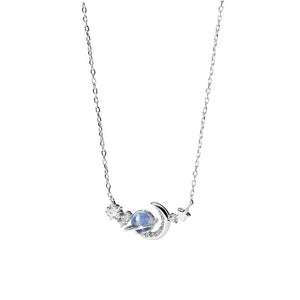 Silver Plated Star Moon Necklaces Gemstone Planet Clavicle Chain
