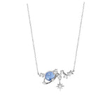 Silver Plated Star Moon Necklaces Gemstone Planet Clavicle Chain