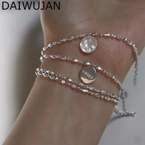 Sparkling 925 Silver Charm Bracelet Round Card Pendant Women Party Jewelry