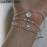 Sparkling 925 Silver Charm Bracelet Round Card Pendant Women Party Jewelry