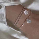 Sparkling 925 Silver Charm Bracelet Round Card Pendant Women Party Jewelry