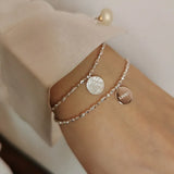 Sparkling 925 Silver Charm Bracelet Round Card Pendant Women Party Jewelry