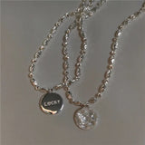Sparkling 925 Silver Charm Bracelet Round Card Pendant Women Party Jewelry