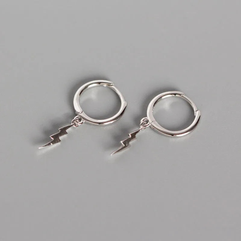 Punk Lightning Pendant Hoop Earrings 925 Sterling Silver Oorbellen Brincos