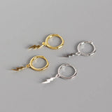 Punk Lightning Pendant Hoop Earrings 925 Sterling Silver Oorbellen Brincos