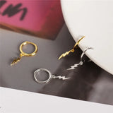 Punk Lightning Pendant Hoop Earrings 925 Sterling Silver Oorbellen Brincos