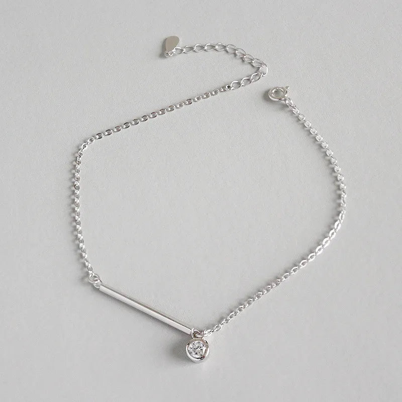 925 Silver Zircon Anklet Bracelet Minimalist Jewelry for Women