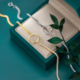 925 Sterling Silver Circle Chain Crystal Tennis Bracelet for Women