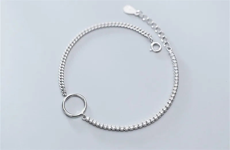 925 Sterling Silver Circle Chain Crystal Tennis Bracelet for Women