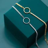 925 Sterling Silver Circle Chain Crystal Tennis Bracelet for Women
