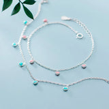 925 Sterling Silver Pink Green Heart Pendant Bracelet Romantic Jewelry