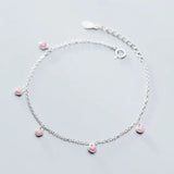 925 Sterling Silver Pink Green Heart Pendant Bracelet Romantic Jewelry