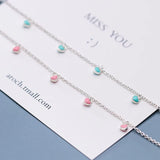 925 Sterling Silver Pink Green Heart Pendant Bracelet Romantic Jewelry