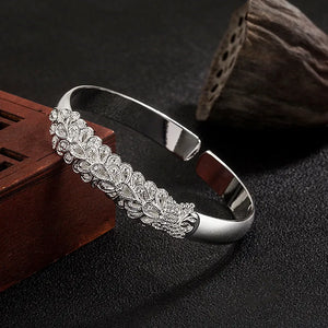 Sterling Silver Ethnic Style Peacock Cuff Bracelet