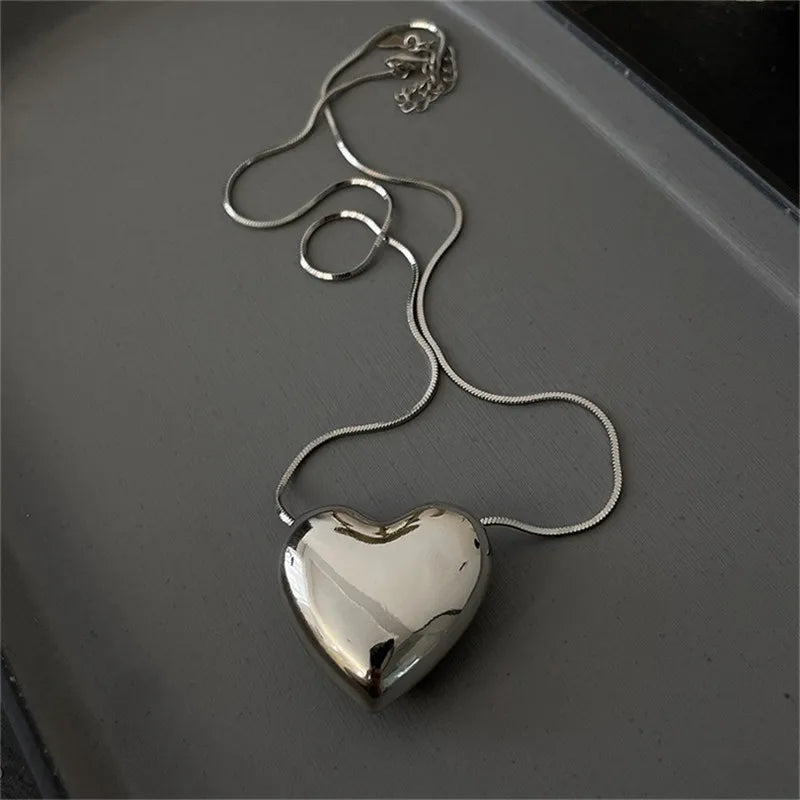 925 Silver Heart Pendant Necklace Snake Chain Choker Wedding Jewelry