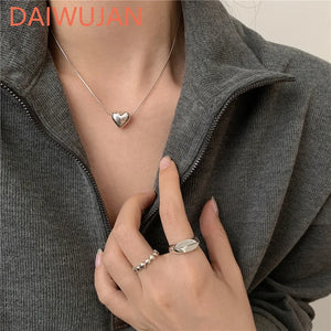 925 Silver Heart Pendant Necklace Snake Chain Choker Wedding Jewelry