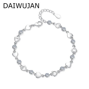 Sterling Silver Zircon Heart Bracelet for Women Wedding Jewelry