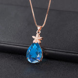Rose Water Drop Sapphire Crystal Pendant Necklace Zircon Flower Jewelry