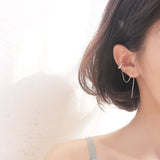 DAIWUJAN Silver Zircon Clip on Earrings for Women Girl Wave Tassel Ear Cuff