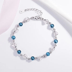 Silver Aquamarine Pink Crystal Heart Charm Bracelets for Women