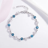 Silver Aquamarine Pink Crystal Heart Charm Bracelets for Women