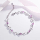 Silver Aquamarine Pink Crystal Heart Charm Bracelets for Women