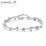 Silver Aquamarine Pink Crystal Heart Charm Bracelets for Women