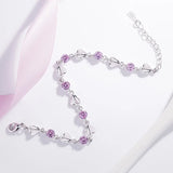 Silver Aquamarine Pink Crystal Heart Charm Bracelets for Women