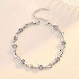 Silver Aquamarine Pink Crystal Heart Charm Bracelets for Women