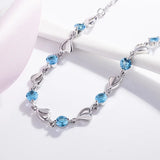 Silver Aquamarine Pink Crystal Heart Charm Bracelets for Women