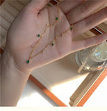 Silver Water Drop Zircon Choker Necklace Green Crystal Clavicle Chain