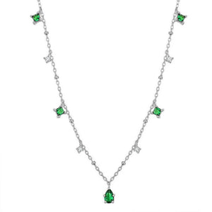 Silver Water Drop Zircon Choker Necklace Green Crystal Clavicle Chain
