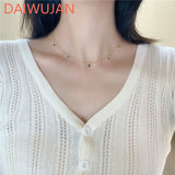 Silver Water Drop Zircon Choker Necklace Green Crystal Clavicle Chain