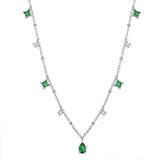 Silver Water Drop Zircon Choker Necklace Green Crystal Clavicle Chain
