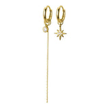 Summer Zircon Star Tassel Silver Earrings Women Punk Round Bead Hoop Jewelry