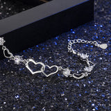 925 Silver Heart Charm Bracelet Romantic Hollow Design for Women