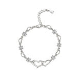 925 Silver Heart Charm Bracelet Romantic Hollow Design for Women