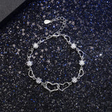 925 Silver Heart Charm Bracelet Romantic Hollow Design for Women