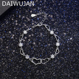 925 Silver Heart Charm Bracelet Romantic Hollow Design for Women
