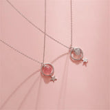 Silver Strawberry Crystal Pendant Necklace For Women Students Charm Jewelry