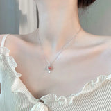 Silver Strawberry Crystal Pendant Necklace For Women Students Charm Jewelry