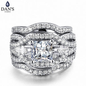 Classic Marquise CZ 3 Rings Set Silver Wedding Jewelry DER643