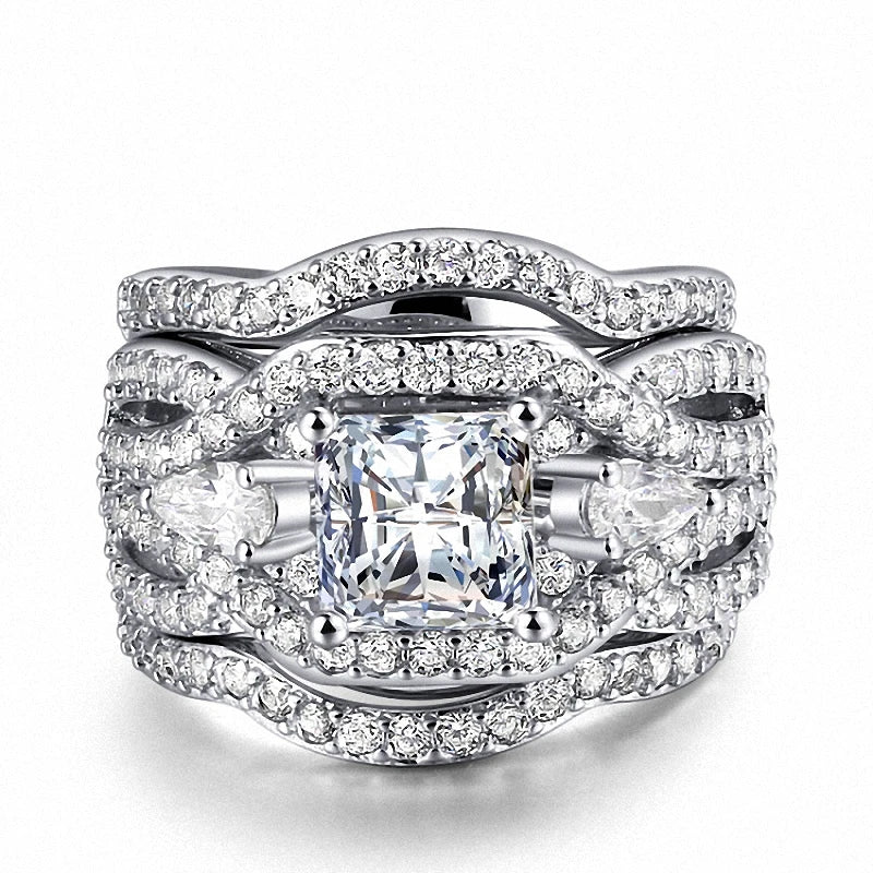 Classic Marquise CZ 3 Rings Set Silver Wedding Jewelry DER643