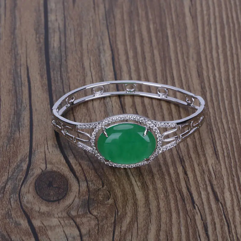 Women Green Stone Zircon Charm Bracelet Bangle - Party Jewelry Gift