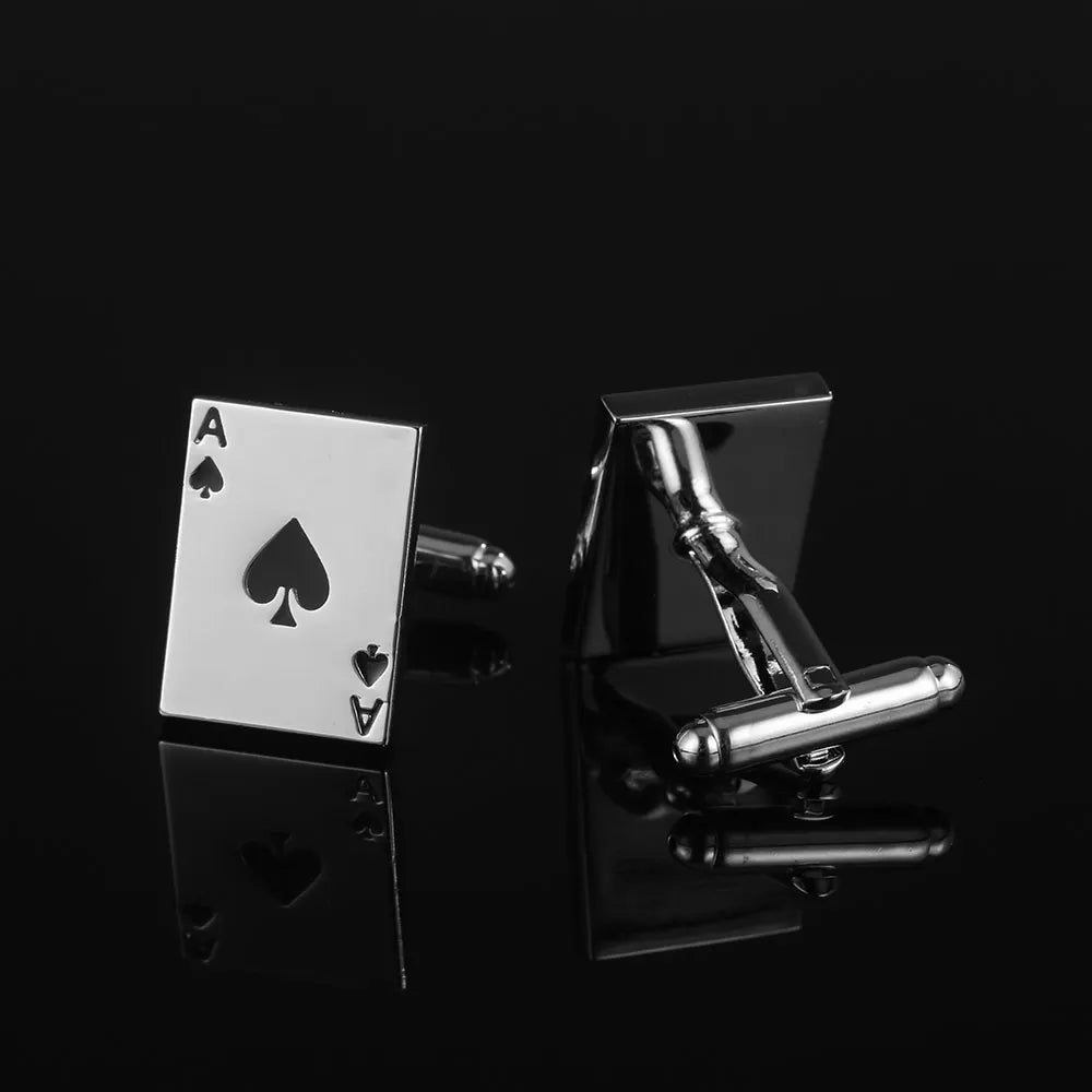 Silver Poker AAAA Men Shirt Cufflink Wedding Gift