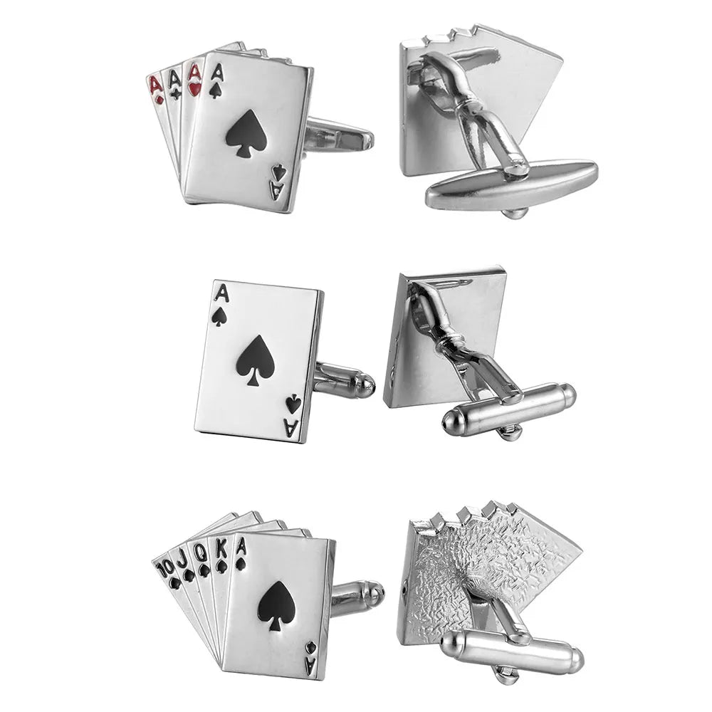 Silver Poker AAAA Men Shirt Cufflink Wedding Gift